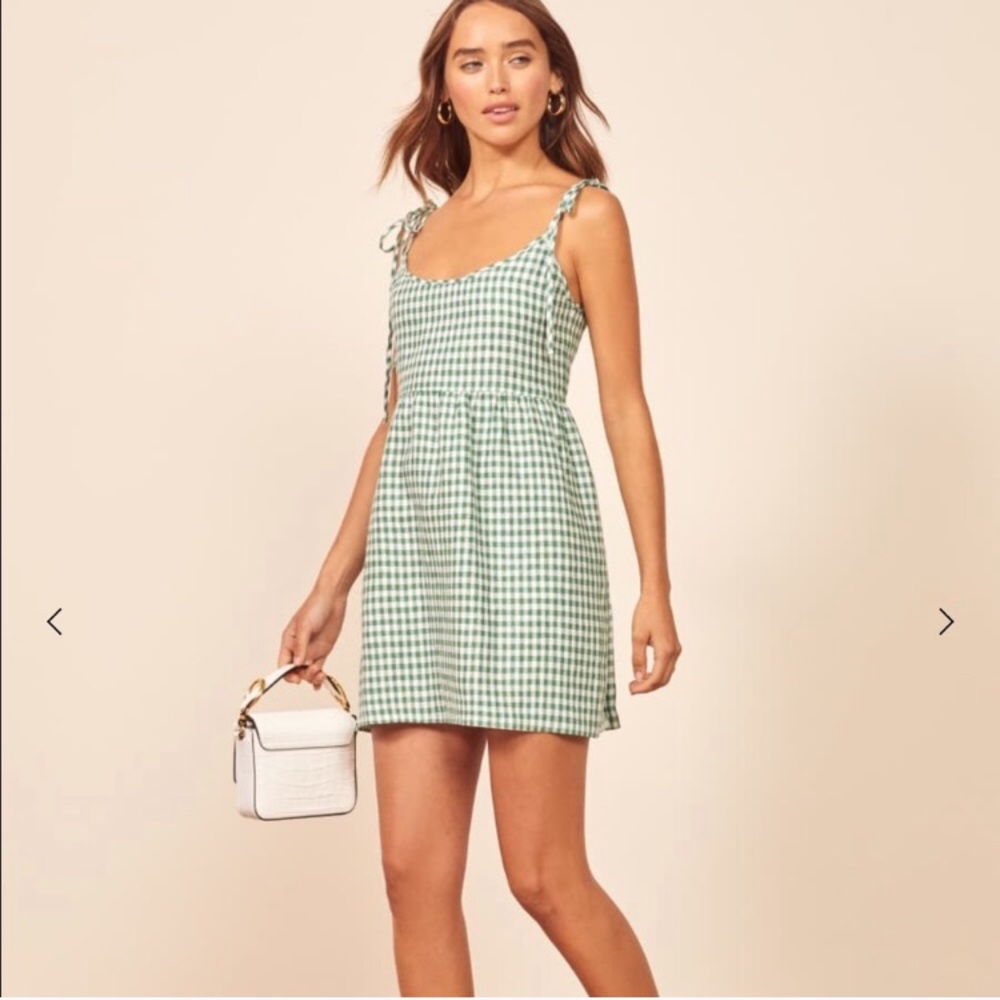 Reformation Christie Dress in Green Gingham XS